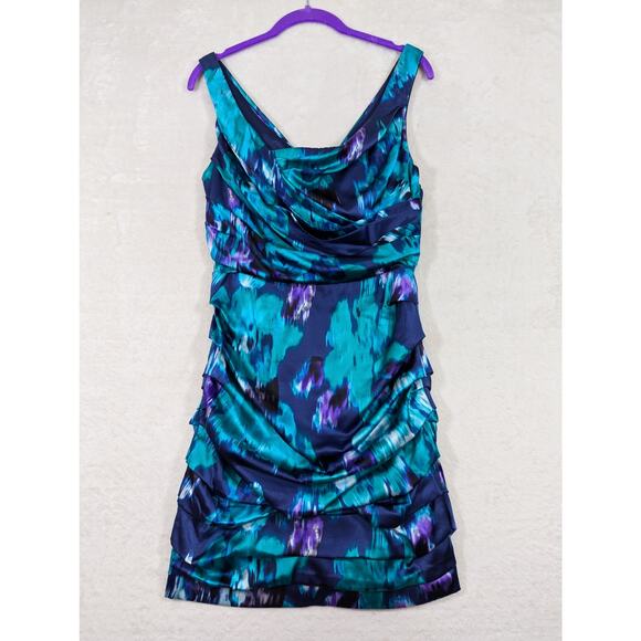 Express Design Studio Vintage Women's Purple Blue Silk Ruched Mini Dress Size 6 - Picture 1 of 12